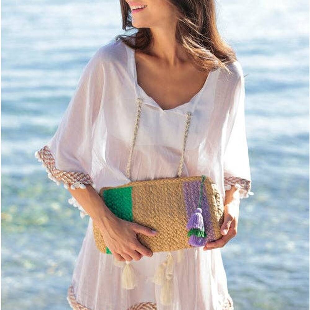 Shiraleah Liza Woven Straw Clutch Tassel Resort Beach Bag NWT